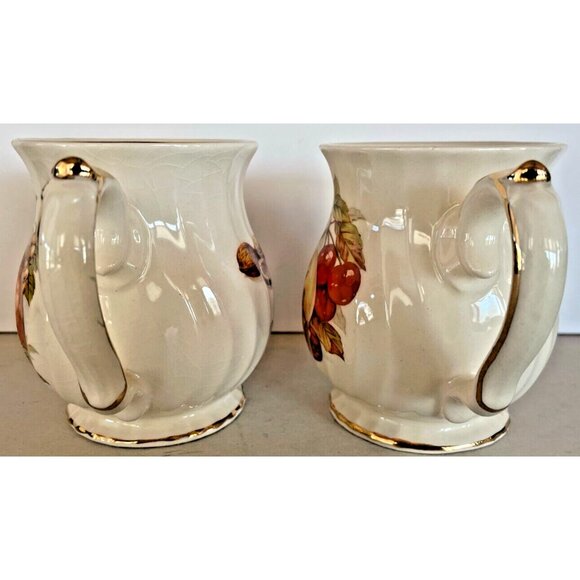 Vintage Sadler England Coffee Mugs Pair of 2 Fruit Motif Gold Rim Swirl - Picture 2 of 7